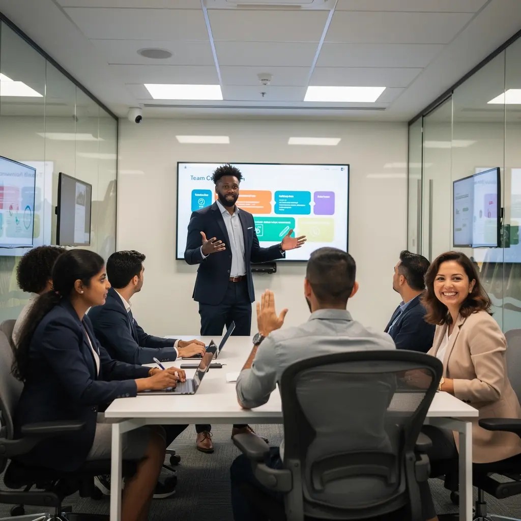 Przytulne miejsce do spotkań z wygodnymi sofami i nowoczesnymi akcentami.